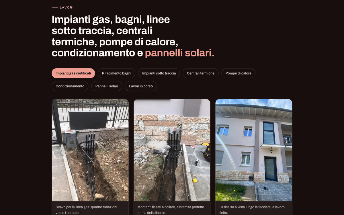 Sito A.M. termoidraulica — i lavori: impianti gas, bagni, linee sotto traccia