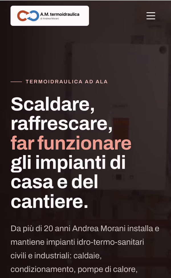 Sito A.M. termoidraulica — la hero vista dal telefono