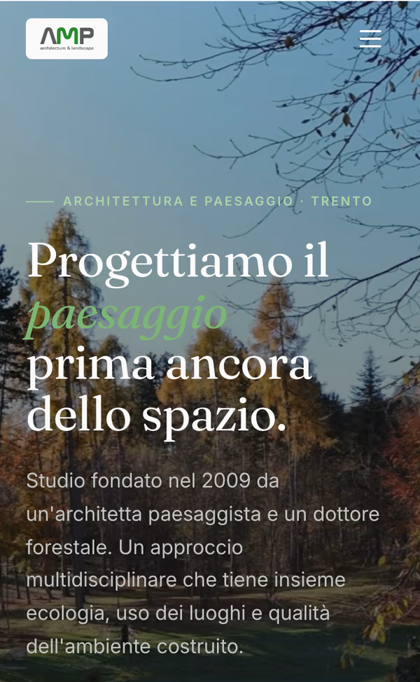 Sito AMP — la hero vista dal telefono