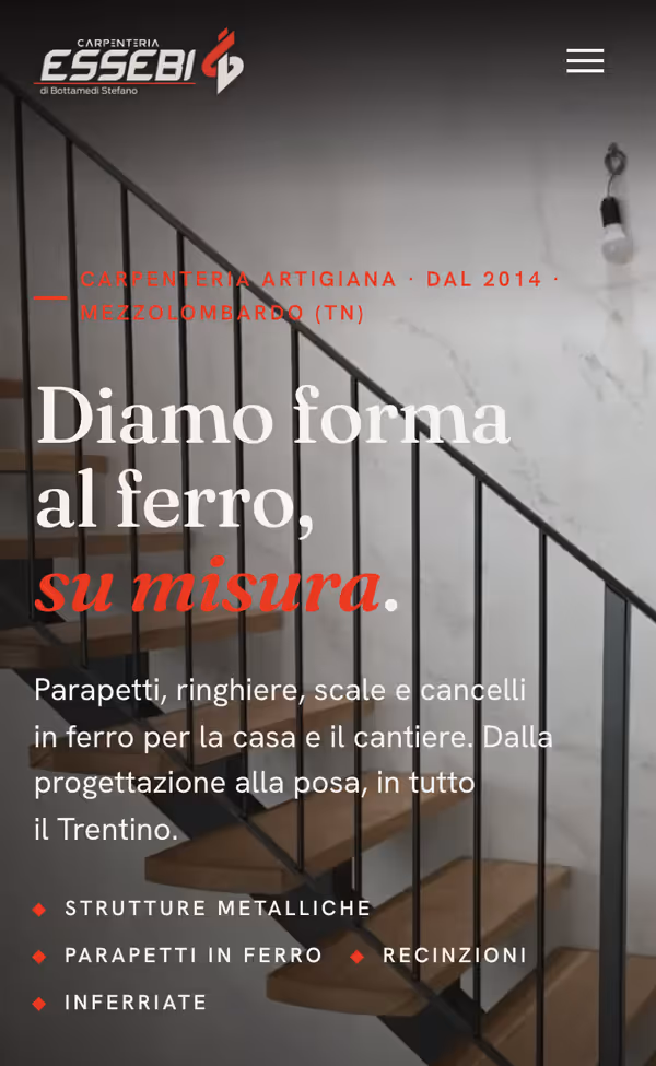 Sito ESSEBI — la hero vista dal telefono