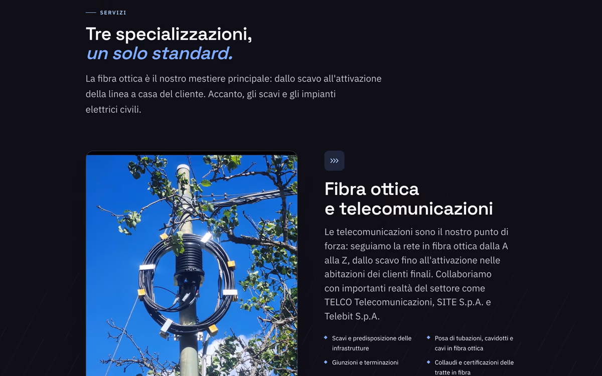 Sito F&G Telecomunicazioni — «Tre specializzazioni, un solo standard»