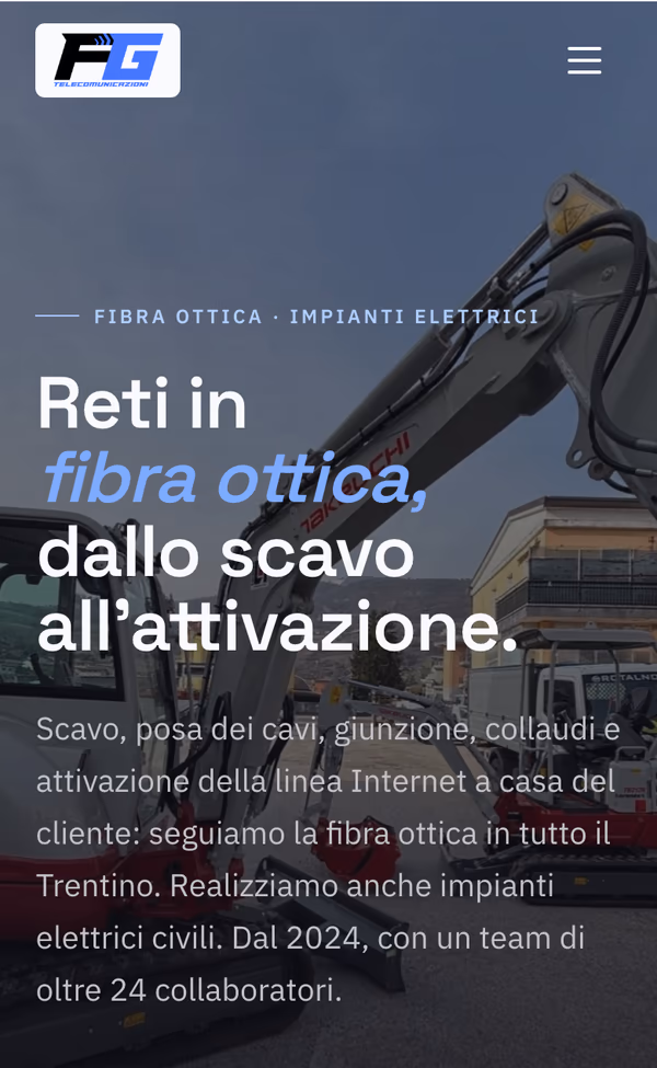 Sito F&G Telecomunicazioni — la hero vista dal telefono
