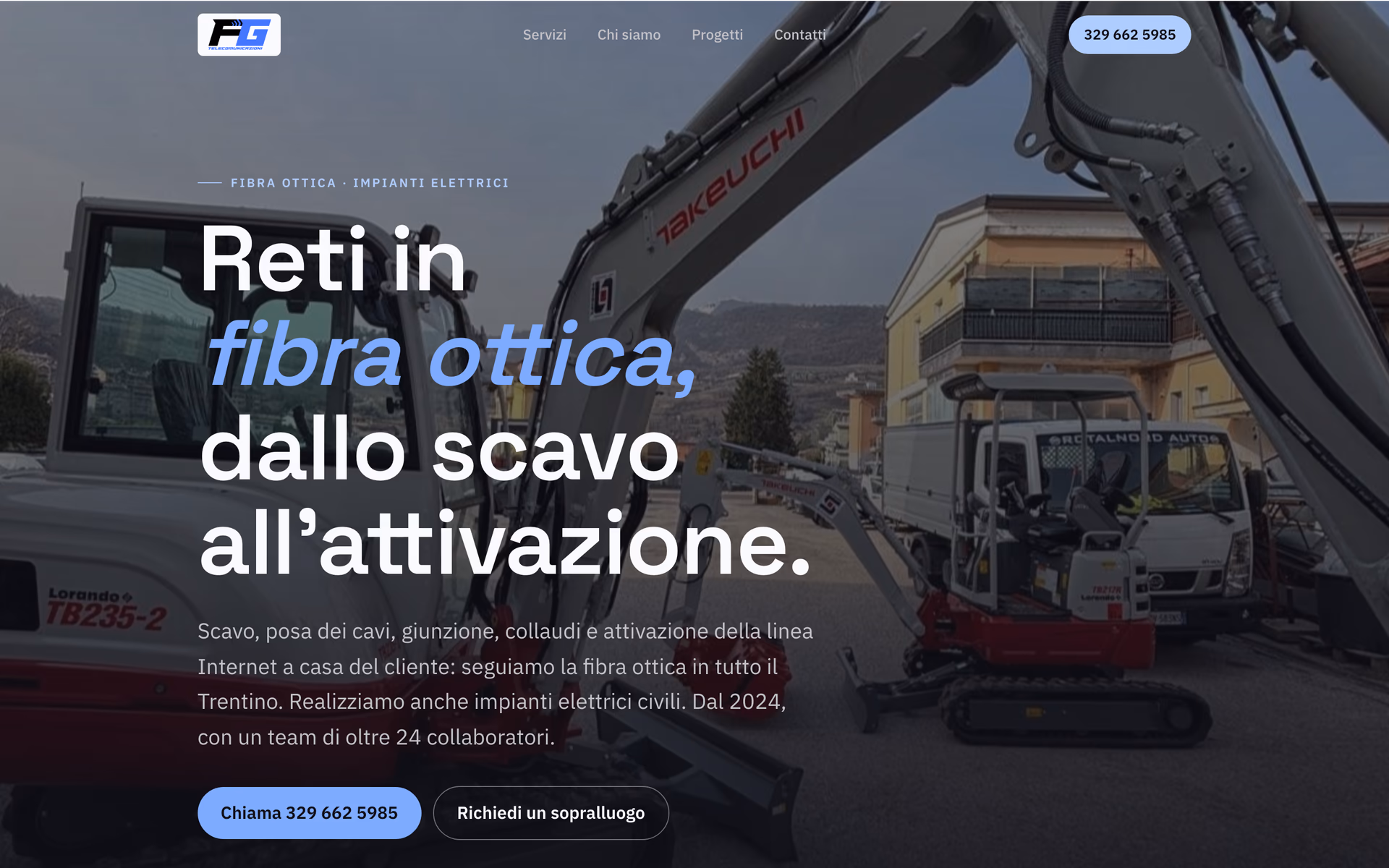 Sito F&G Telecomunicazioni — la hero, dal vivo
