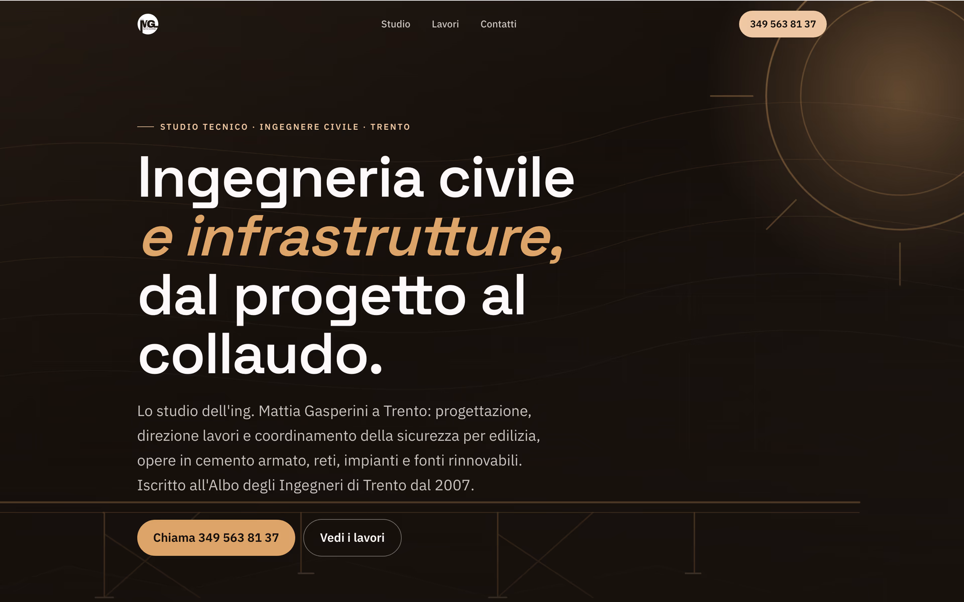 Sito Ing. Mattia Gasperini — la hero, dal vivo