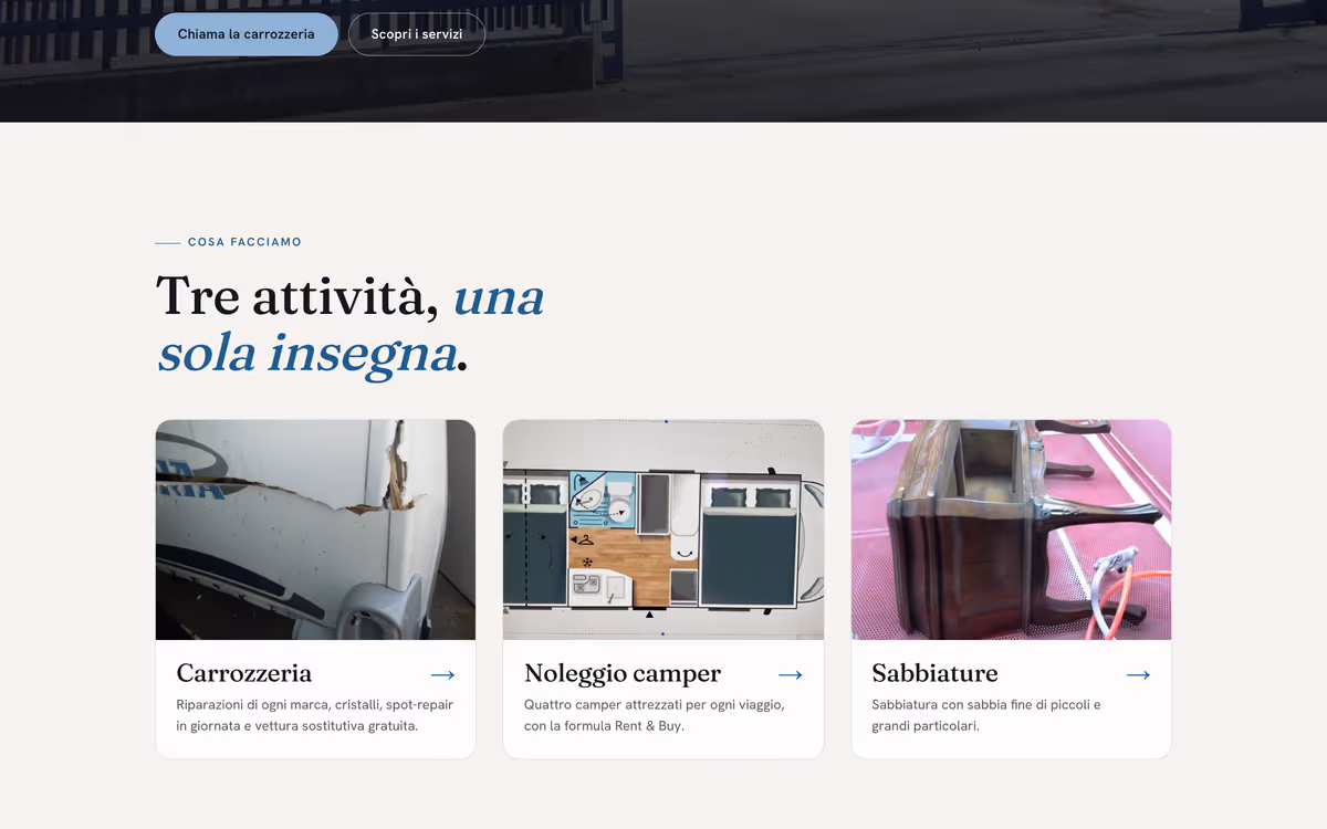 Sito Pallanch — sezione «Tre attività, una sola insegna»