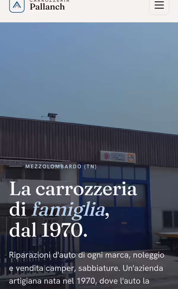 Sito Pallanch — la hero vista dal telefono