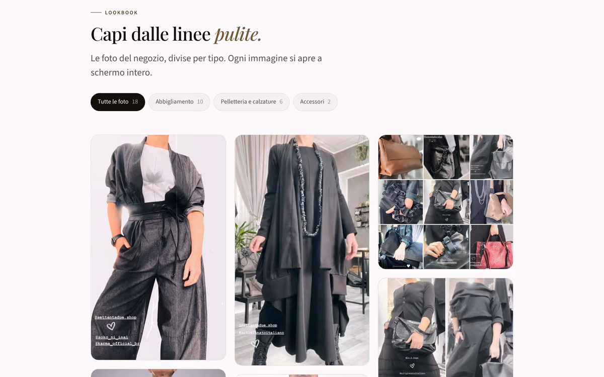 Sito SettantaDue — il lookbook «Capi dalle linee pulite»