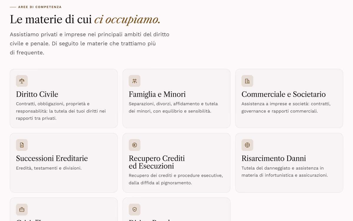 Sito Studio Legale Spena — «Le materie di cui ci occupiamo»