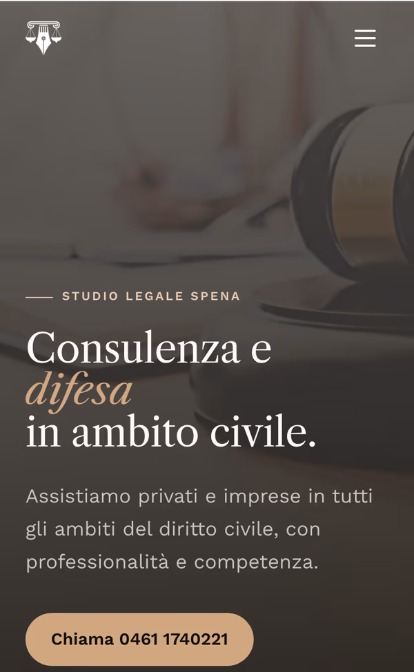 Sito Studio Legale Spena — la hero vista dal telefono