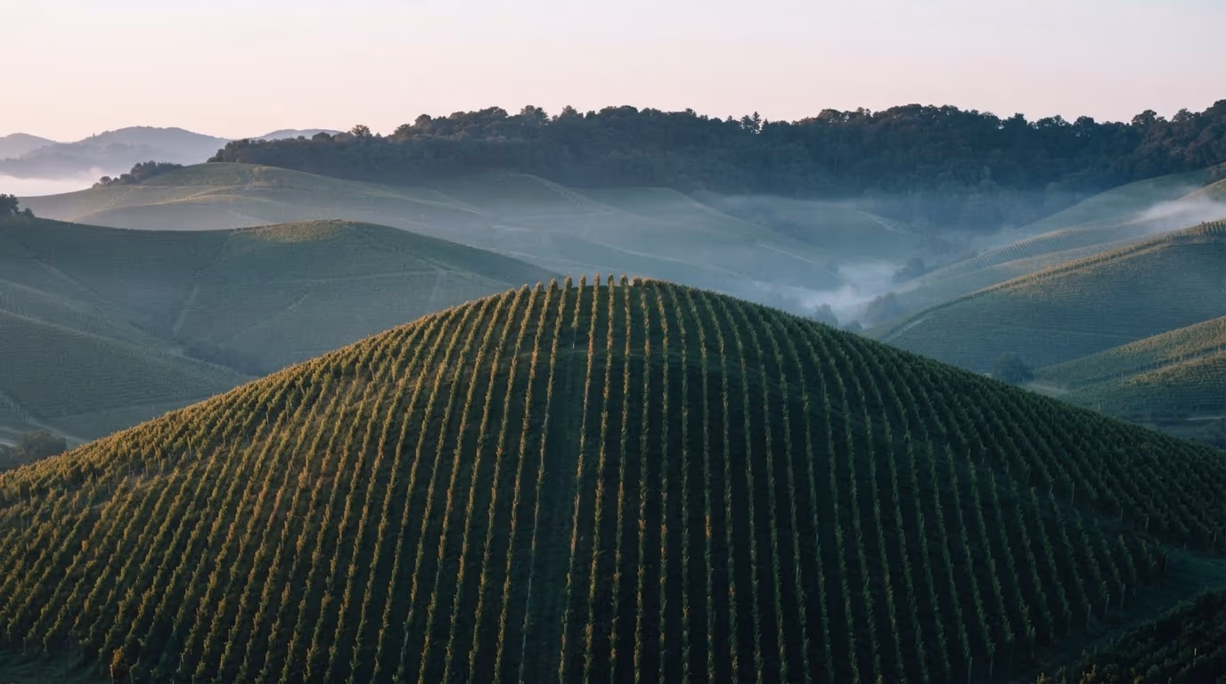 Il sentiero tra i vigneti verso la cima del versante