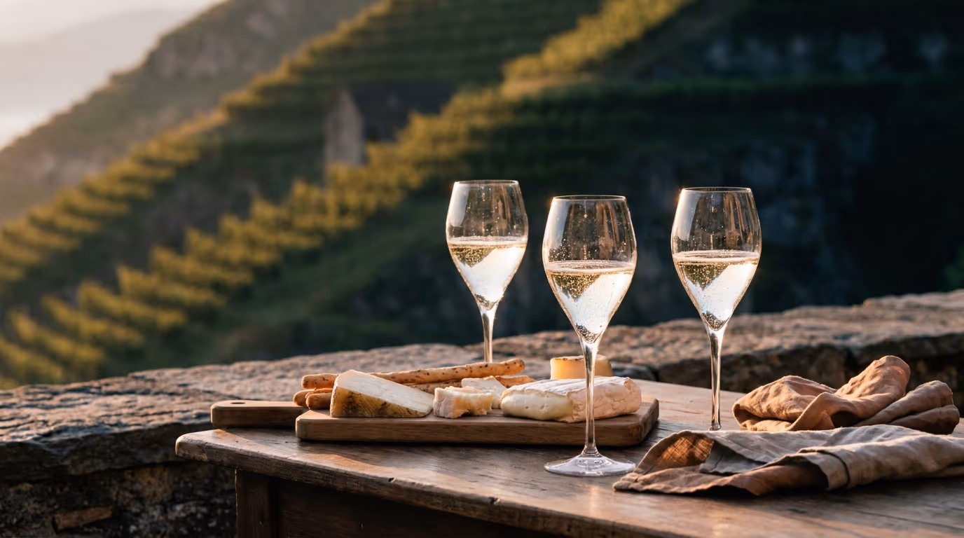 Calici e prodotti tipici durante una degustazione