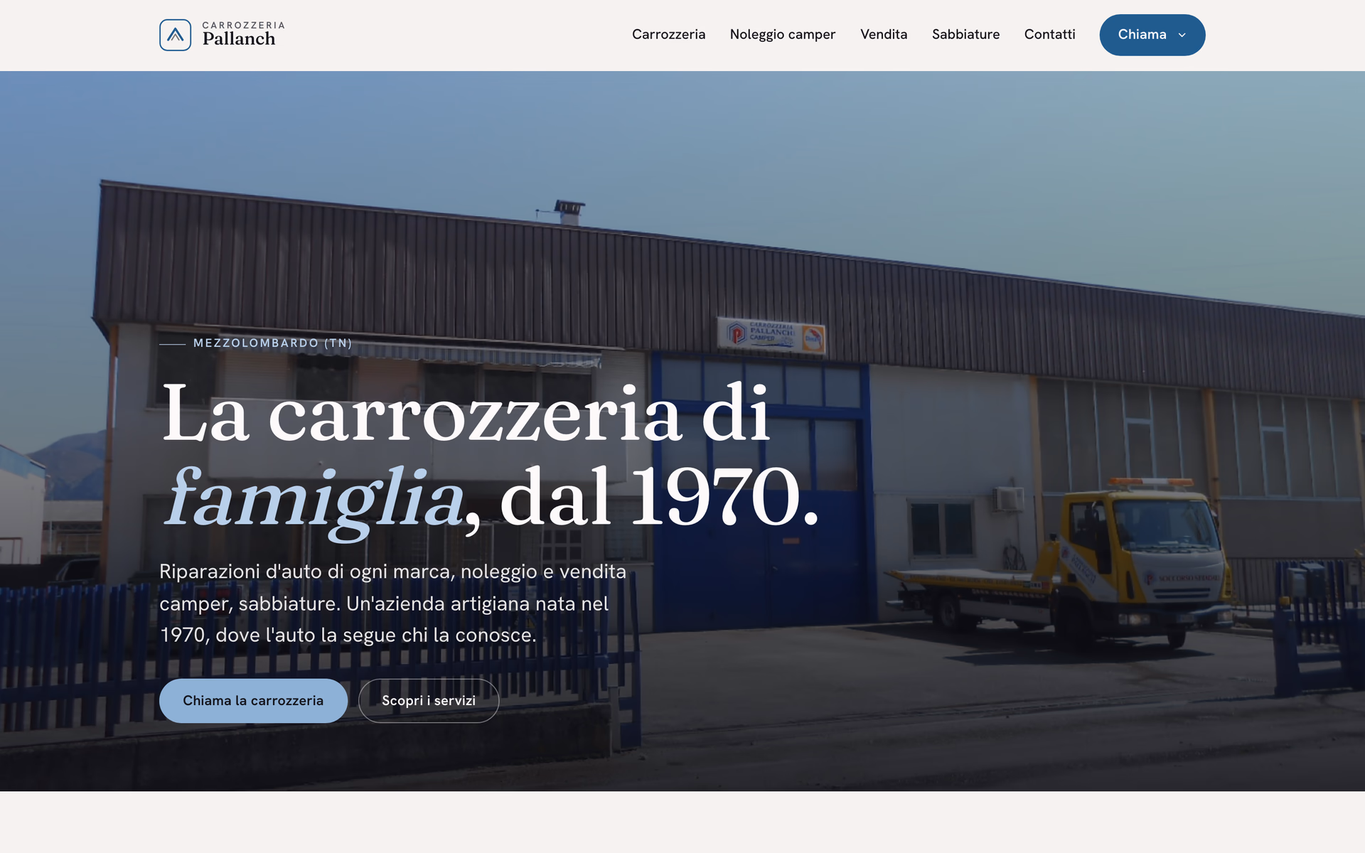 Sito Carrozzeria Pallanch — la hero, dal vivo
